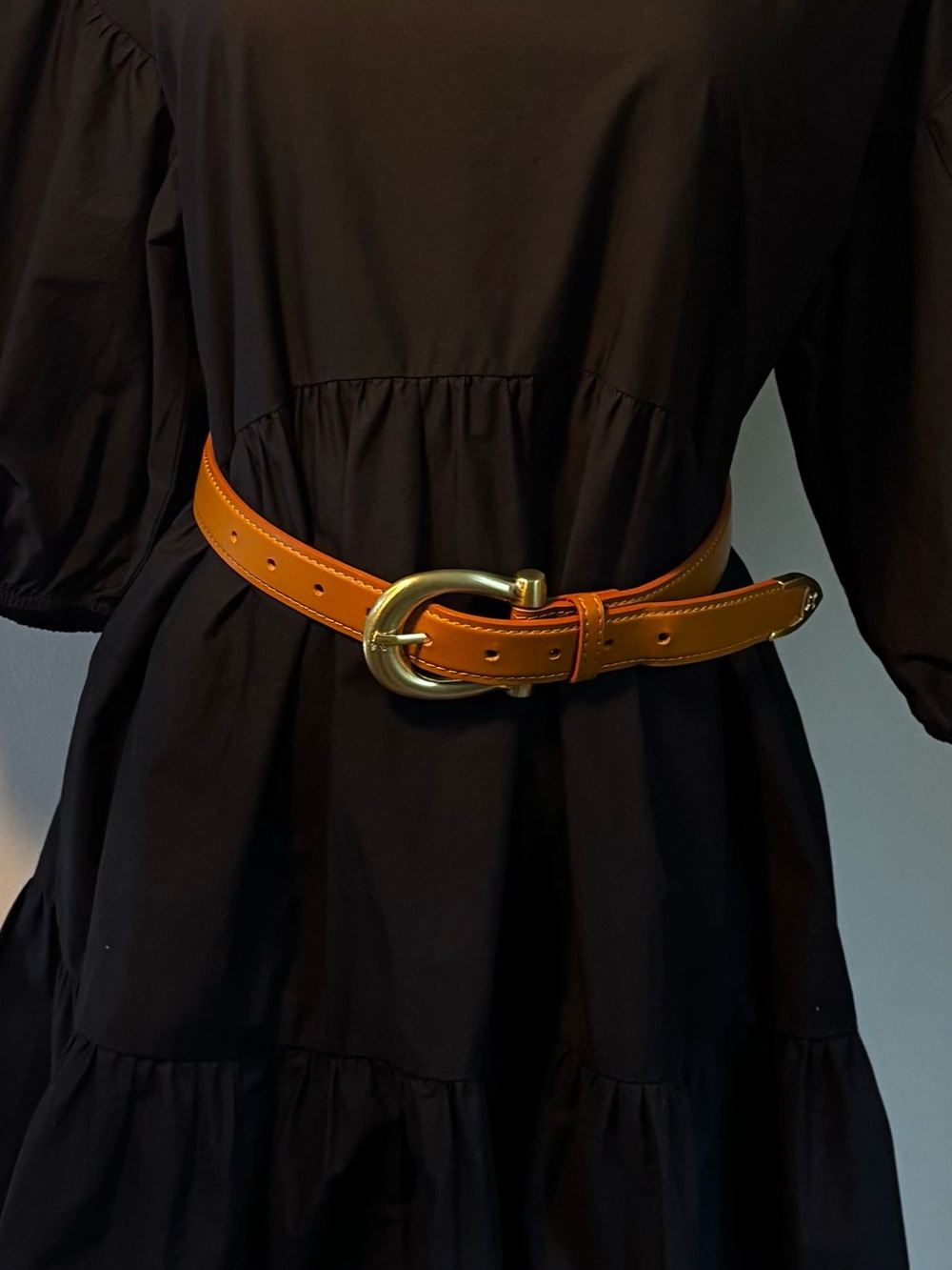 Madewell - Women's Tan Leather Belt with Gold Buckle